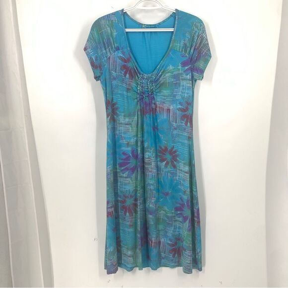 Fresh Produce Blue Floral Print Cap Sleeve Midi Dress Size Small - Picture 1 of 11